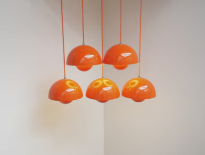 1960's Orange Flowerpot pendant Mid Century Lamp Ceiling Fixture Lamp