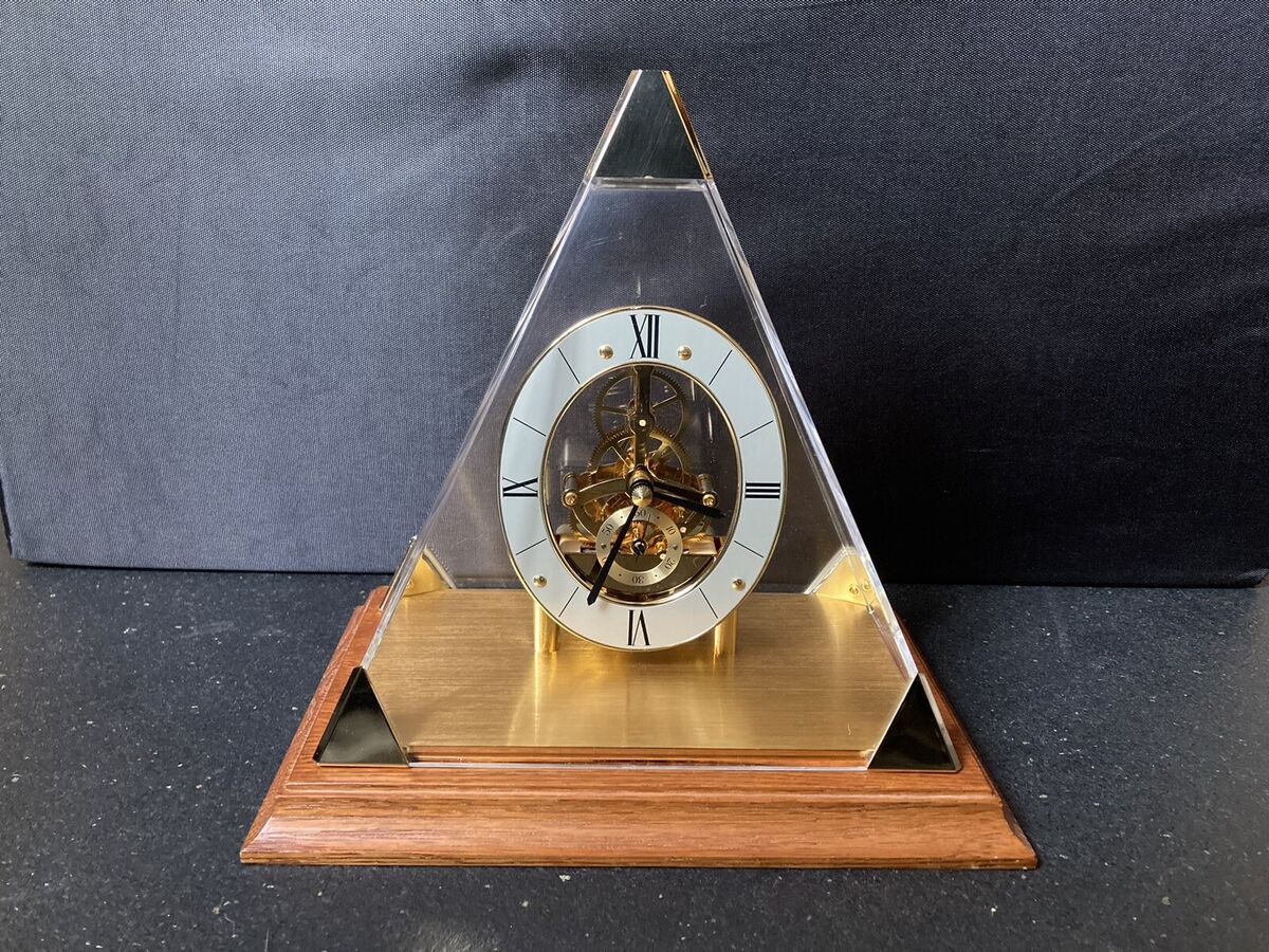 SEIKO Pyramid Quartz Skeleton Clock With Original Wood Base SEIKO Pyramid Quartz Skeleton Clock With Original Wood Base