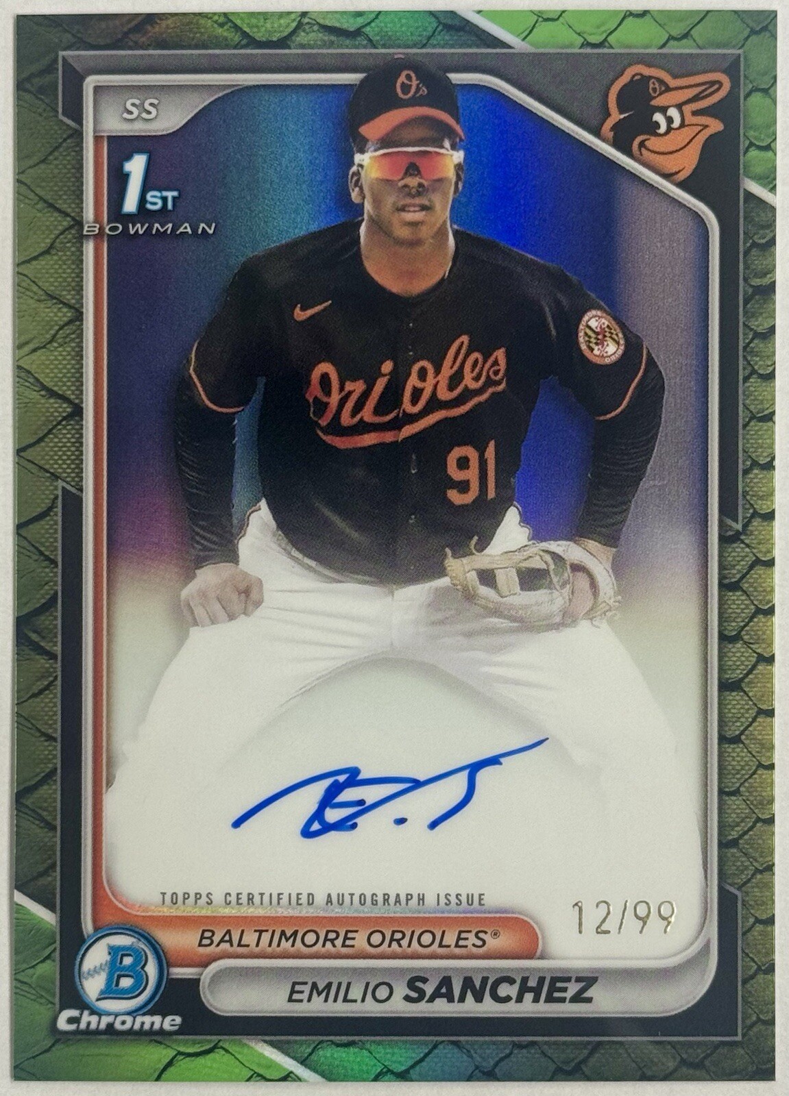 2024 Bowman Chrome 1st Emilio Sanchez Green Reptile Refractor On-Card Auto 12/99