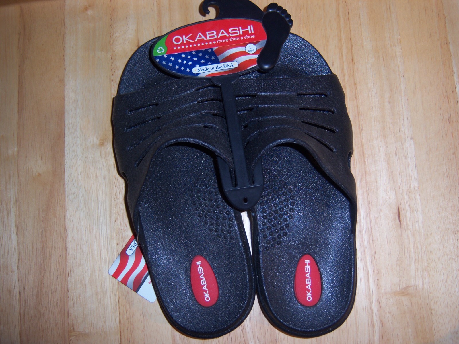 NEW OKABASHI Men’s Eurosport Black Flip Flop Slides Sandals Size L 88.