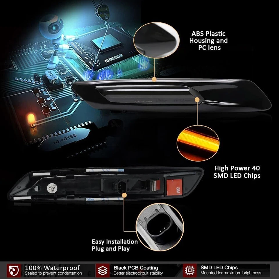 For 2011-2013 BMW 550i 535i 528i Sedan Dynamic LED Side Marker Light Turn Signal - Image 3 of 4