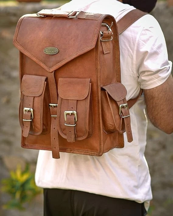 Leather Bag Backpack Genuine Rucksack Laptop Men's Travel Vintage Brown New Real