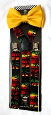 Unisex Tuxedo Yellow Strap Bow tie&MultiColor MJ  Weed Adj Suspenders Combo-New!