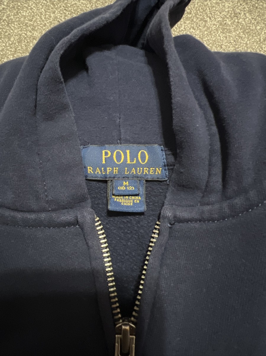 POLO RALPH LAUREN Size M (10/12) Navy Blue Hoodie Sweatshirt Logo