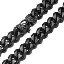 Cuban Curb Link Chain Necklace or Bracelet Black Plated Stainless Steel 12/15mm