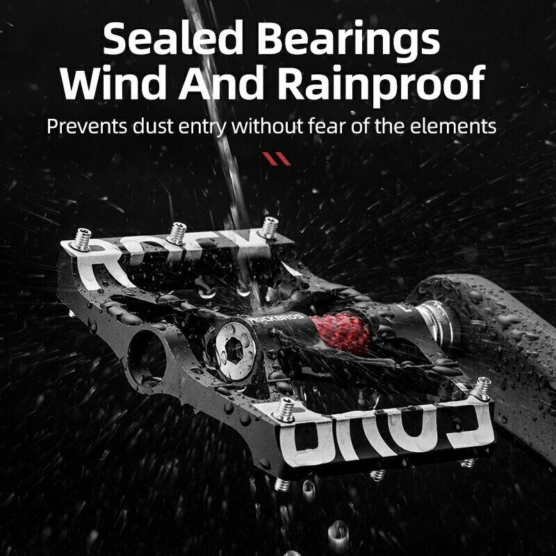 Rodamiento de pedales planos para bicicleta ROCKBROS + DU 9/16" MTB pedales reflectantes para bicicleta de carretera  Foto 4 de 4