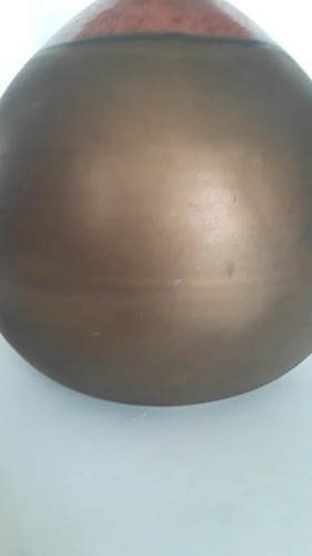 VINTAGE COPPER BRASS FINISH STONEWARE POTTERY VASE ARTIST SIGNED MADE VIETNAM - Picture 5 of 6