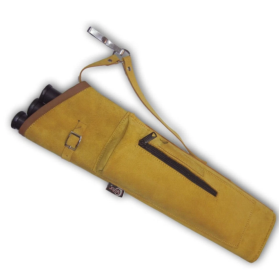 LEATHER LONGBOW/ RECURVE BOW 3 TUBES ARROW BAG SIDE/HIP/WAIST BELT QUIVER - Image 2 of 4