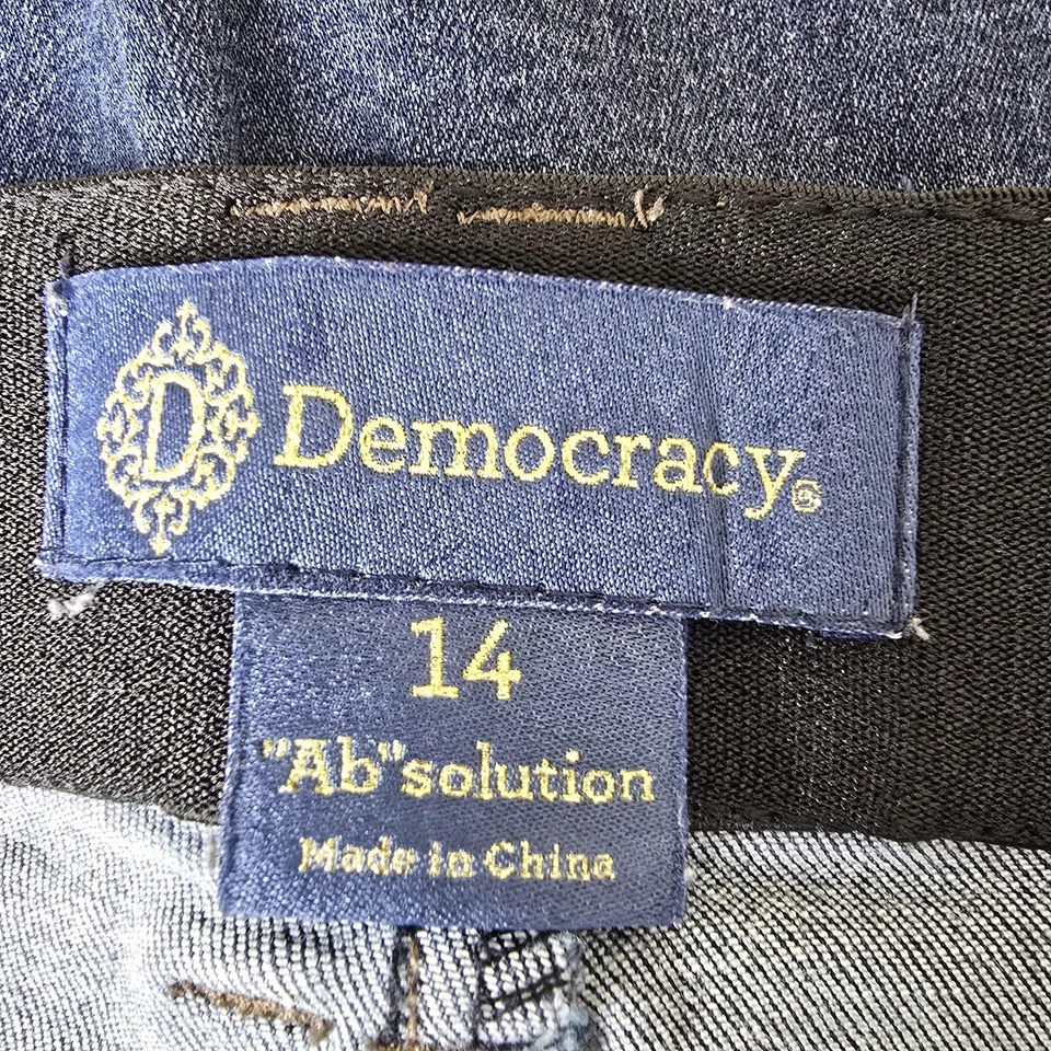 Democracy Jeans Womens 14 Bootcut Dark Blue Whiskered Denim Ab Solution Boho - Image 3 of 4