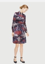 Ann Taylor Size 6 Floral Mock Neck Dress in Navy Blue