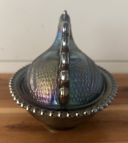 Vintage Indiana Glas blau irisierend Karneval Henne auf Nest NEUWERTIG! - Bild 7 von 17