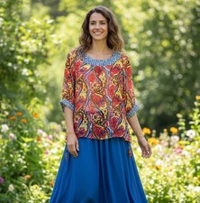 Nine West Chiffon Floral Geometric Boho Style Blouse Size S