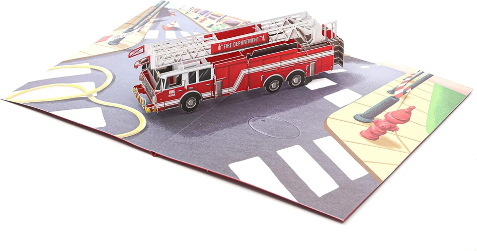 Tarjeta emergente de felicitación 3D para camión de bomberos, tarjeta de cumpleaños para niños, bomberos, hombres, papá, s Foto 3 de 4