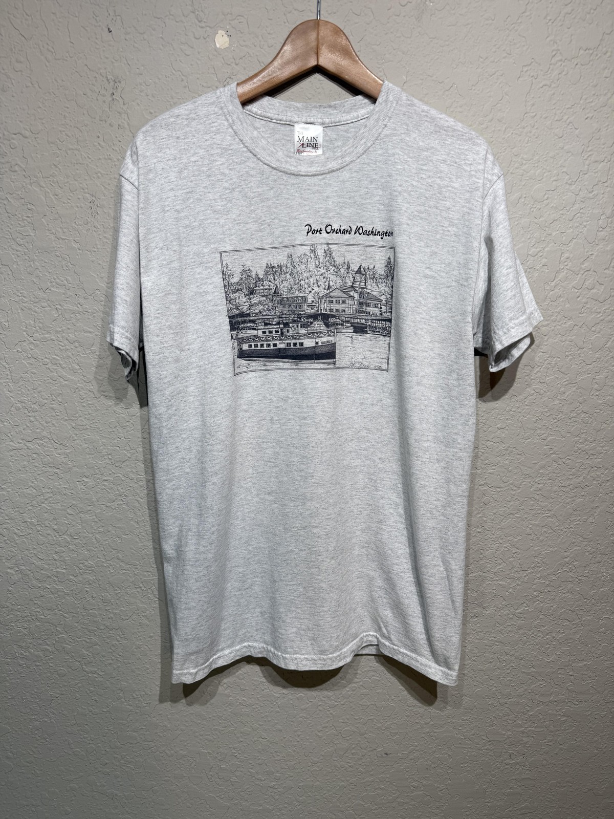 Vintage Port Orchard Washington Shirt Mens Medium Gray Graphic Souvenir 00s