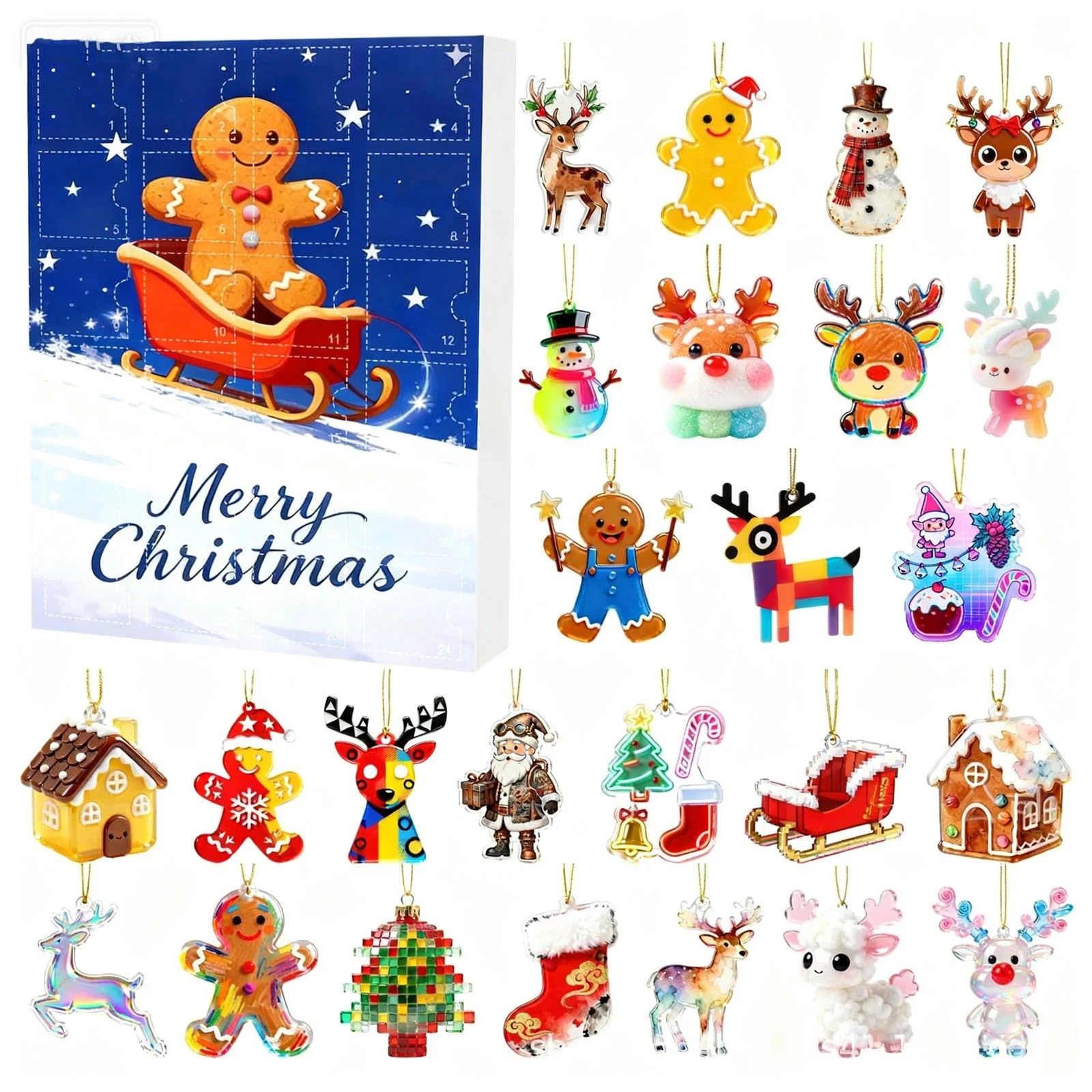 Merry Christmas Countdown Gingerbread Man Advent Calendar 24 Days 2D Blind Box