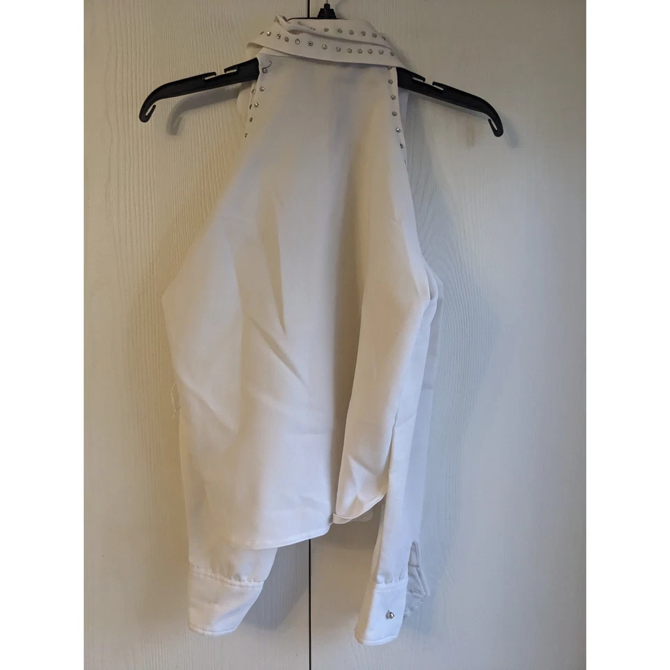 King James Women's White Button Down Collared Cold Shoulder Polyester Top Size 8 — 第 2/4 张图片