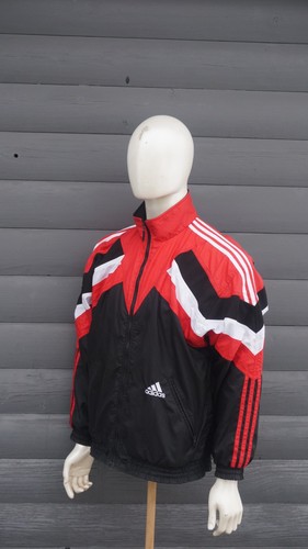 Vintage Adidas Track Jacket Mens Medium Red Black White Full Zip 3 Stripes 90s - Image 1
