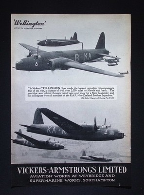 Original 1940 Reklame Vickers-Armstrongs Wellington Flugzeug Bristol Pegasus