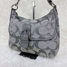 COACH Soho Signature Canvas Shoulder Bag Gray Hobo Large Capacity Authentic