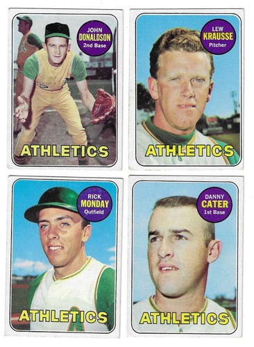 1969 TOPPS, LEW KRAUSSE, DANNY CATER, RICK MONDAY & JOHN DONALDSON, OAKLAND A'S