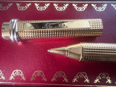   CARTIER Trinity Godron Gold Plated Ballpoint Pen Initials MC