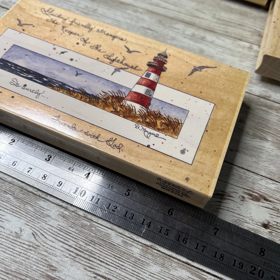 Lot of 3 Large D. Morgan Ocean Beach Lighthouse (1990's) Wood Rubber Stamp VTG - Image 3 of 4