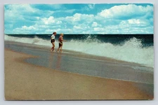 Vintage Photochrome Surf Along the Shore Beach Postcard by Tichnor Bros