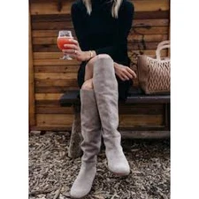 Sole Society Prony Knee High Suede Wedge Boot 8 Gray Suede NWOT Tall Comfort