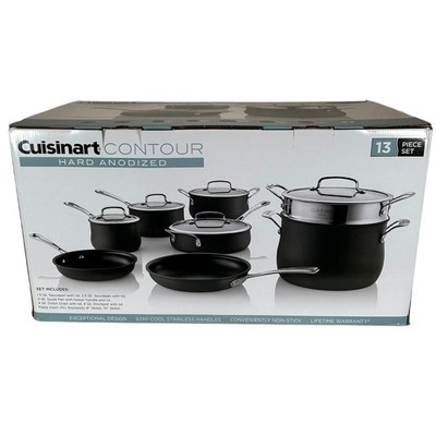 Cuisinart Contour Hard Anodized 13 Piece Cookware Set Black Silver 64-13 NEW
