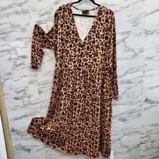 Asos Design Maxi Dress Womens Size 16 Curve Leopard Print V Neck Button Front