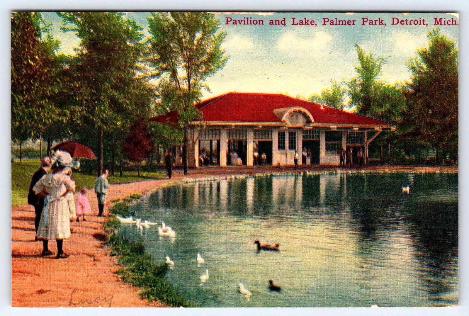 Vintage Antique Postcard Detroit, Michigan Palmer Park Pavilion And Lake 1910