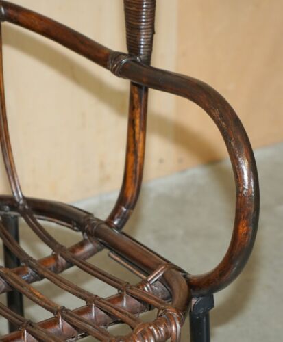 SELTENER ANTIKER THUNFISCHSTIL FRANZÖSISCHER BAMBUS STAHL BASIS TRÄGER WINGBACK SESSEL - Bild 11 von 21