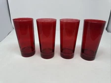 Set Of 4 MCM Ruby Red 6 “ Tall Drinking Juice Glasses Tumblers