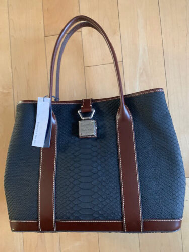 Dooney And Bourke layla Tote Black W/Brown Trim  Croc Pattern $348 NWT - Picture 1 of 10