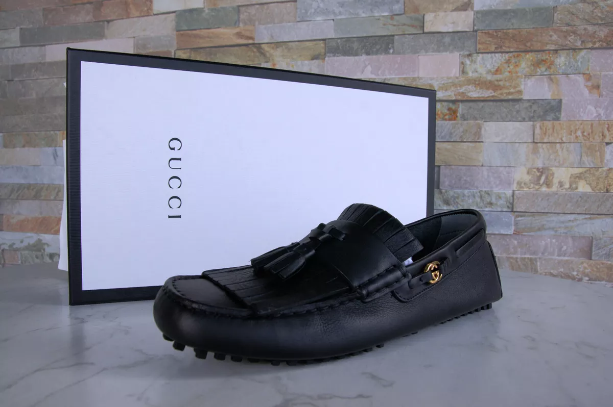 Gucci Taille 41 Homme Mocassins Slip On Loafers Noir Neuf Autrefois