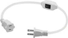 1ft White Short Us Power Extension Cord With On Off Switch Us Ac 2prong Male/fem