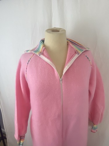 Vtg Sears JR Bazaar One Piece Pajamas Juniors Size 11 Rainbow Pink Fleece Zip - Picture 8 of 12