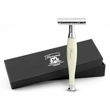 Double Edge Safety Razor for Men and Women, Ergonomic Metal Handle Ivory