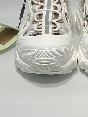 $890 Burberry Arthur Vintage Check Cotton & Leather Sneakers
