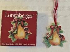 Longaberger Basket Christmas 2000 Tie On Pear with Holly Berry #36633 NIB!
