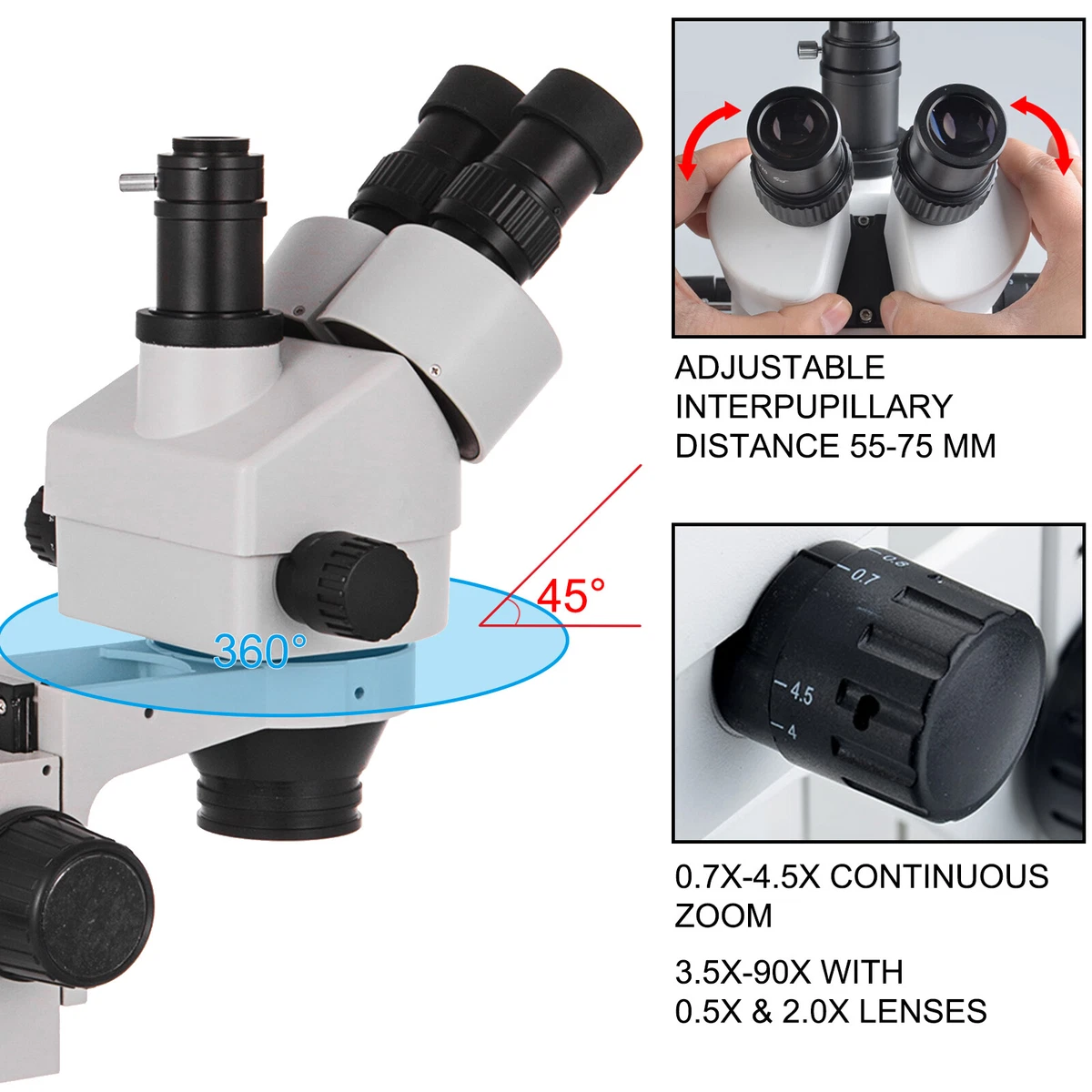 3.5X-90X Trinocular Stereo Microscope W/ Pillar Stand Accurate Magnification
