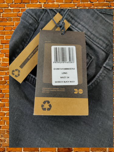 BNWT CROSSHATCH SIZE W34L BLACK JEANS DENIM SLIM FIT BARBECK MENS 34X33 LONG - Picture 2 of 7