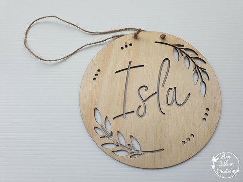 Personalised Wooden Name Wall Door Plaque Sign nursery Baby Round Floral Wreath - Picture 8 of 12