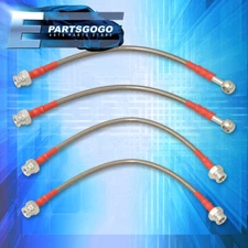 For 95-98 240SX S14 JDM Front Rear S/S Braided Hose Oil Brake Lines Cable Silver