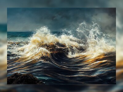''Raues Meer - Wellenabsturz, Ölgemälde einzigartiges Geschenk (Druck) 5''''x7''''