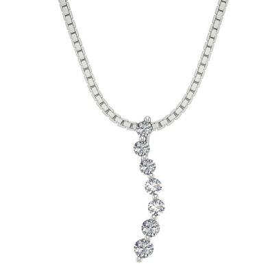Journey Pendant Necklace I1 G 0.50Ct Genuine Diamond White Gold Prong Set 1 Inch