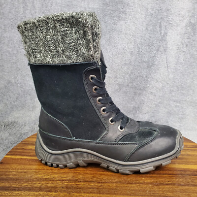 Pajar Canada Ava Winter Boots Womens Black Suede Leather Faux Fur Snow  Lace Up