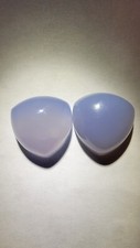 2 VINTAGE NATURAL BLUE CHALCEDONY 16 MM TRILLION POLISHED CABOCHON GEMSTONES
