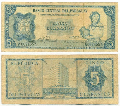 PARAGUAY NOTE 5 GUARANIES (1963) P 194