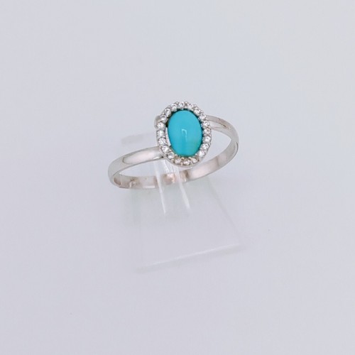 Anello donna argento 925 regolabile turchese ovale e pietre bianche artigianale - Imagen 4 de 5